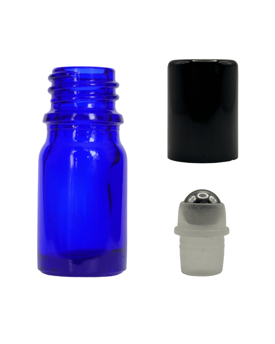 5ml Blue Glass Dropper Bottle & Roller Ball and Lid