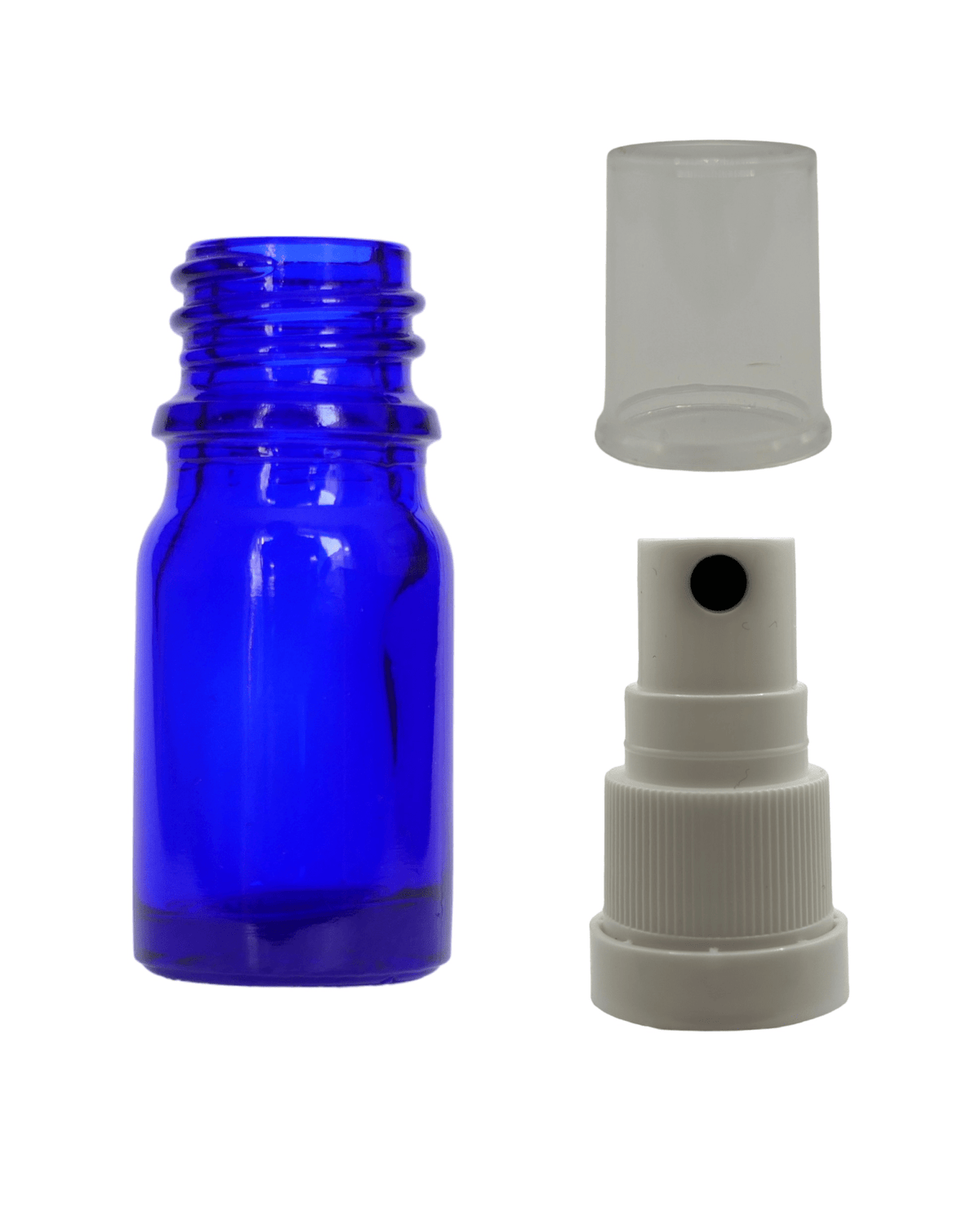 5ml Blue Glass Dropper Bottle & White Tamper Evident Atomiser