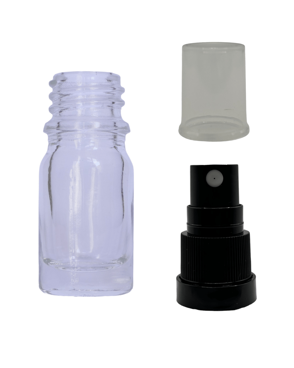 5ml Clear Glass Dropper Bottle & Black Tamper Evident Atomiser