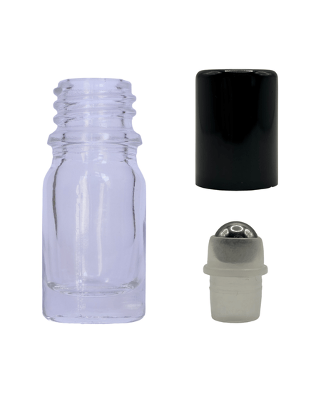 5ml Clear Glass Dropper Bottle & Roller Ball and Lid