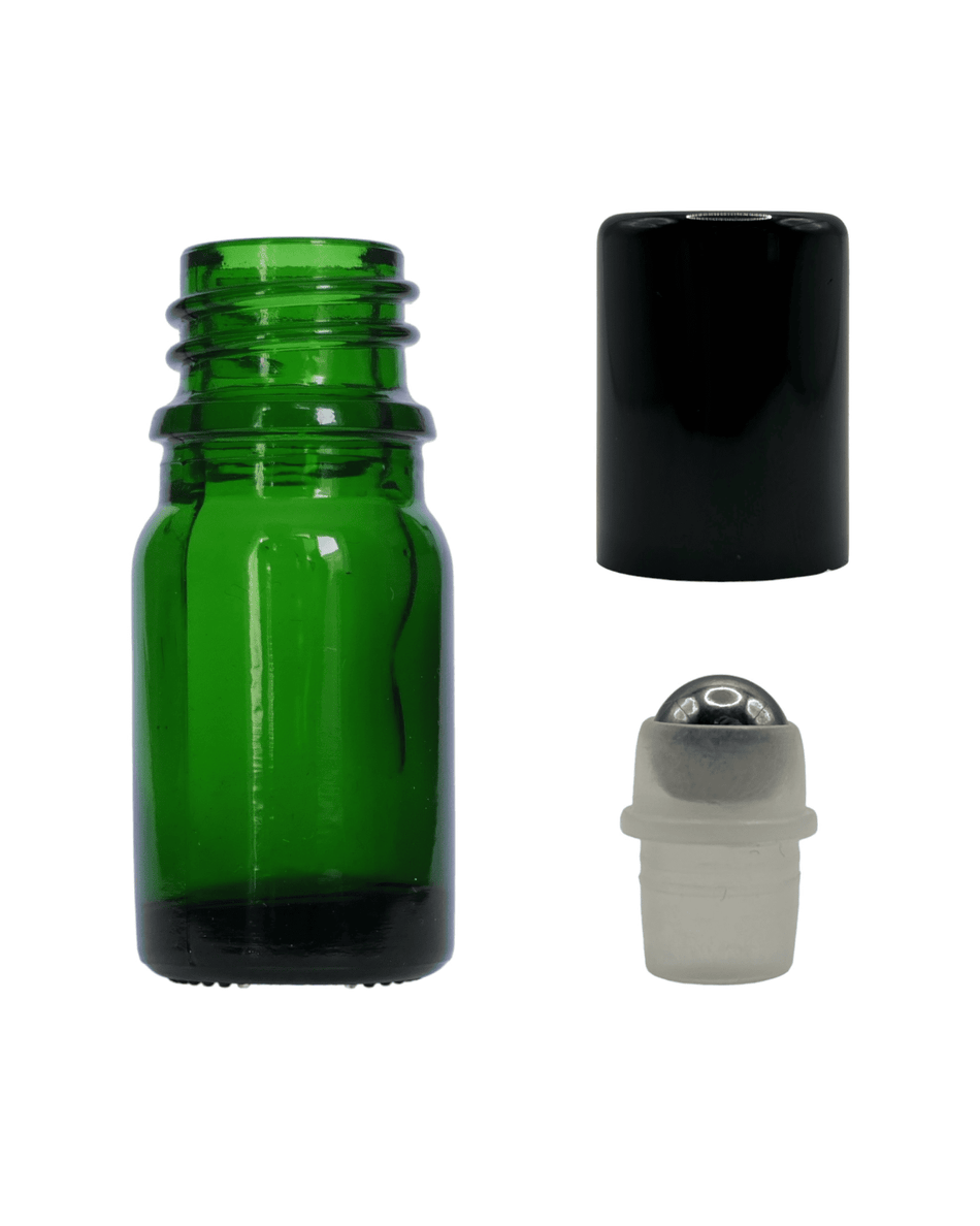 5ml Green Glass Dropper Bottle & Roller Ball and Lid