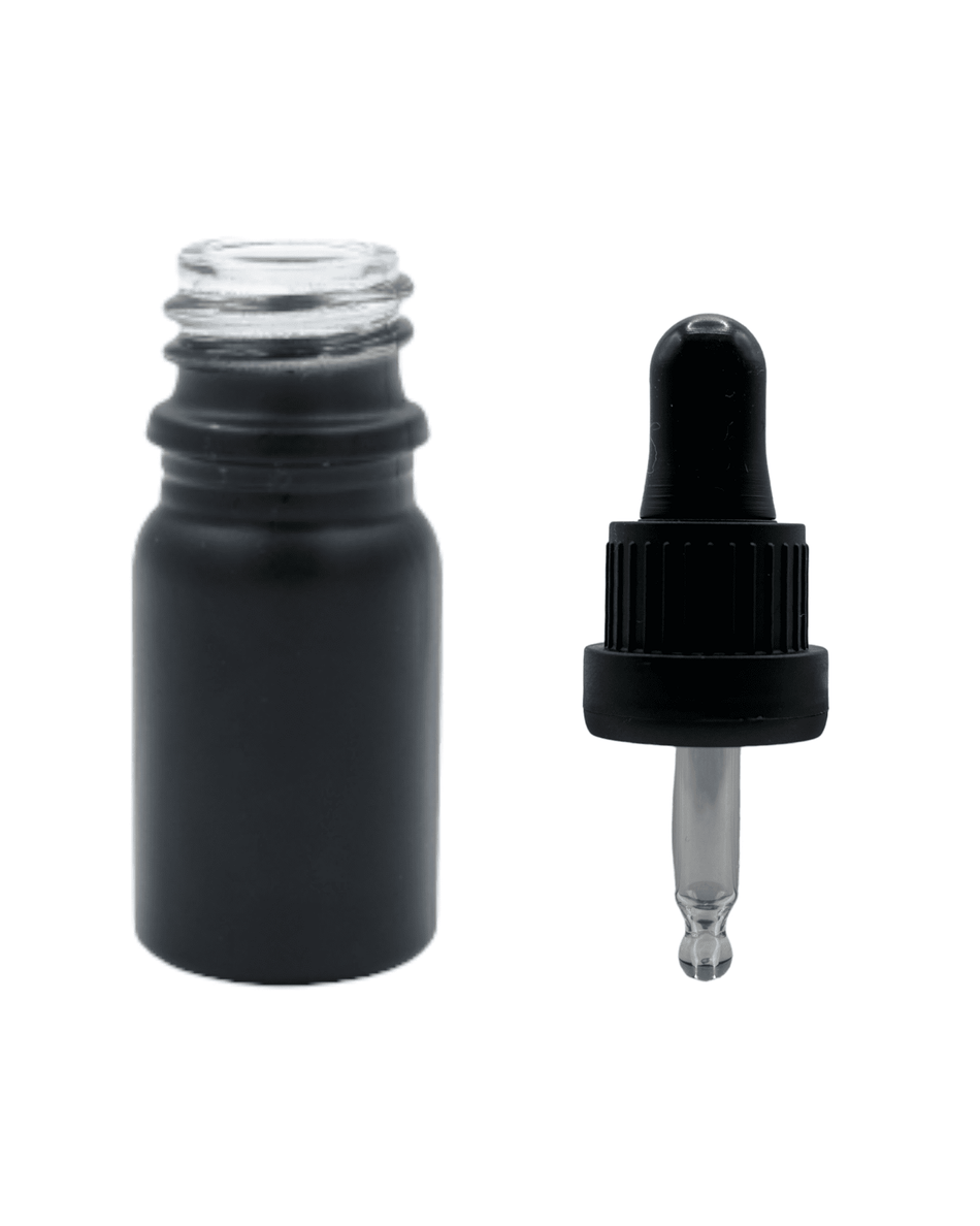 5ml Matte Black Glass Dropper Bottle & Black Tamper Evident Ball Ended Pipette