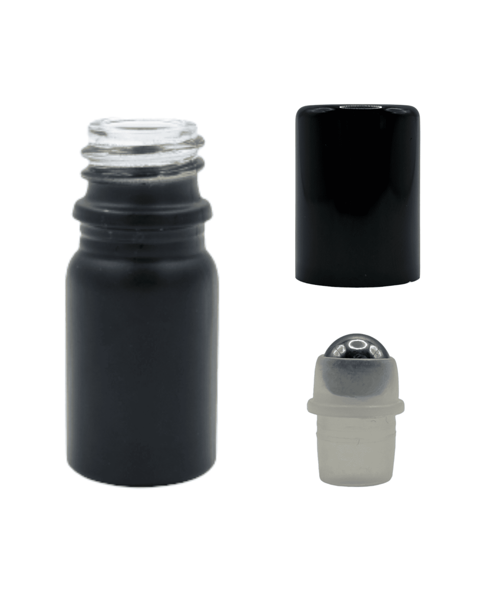 5ml Matte Black Glass Dropper Bottle & Roller Ball and Lid