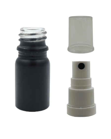 5ml Matte Black Glass Dropper Bottle & White Tamper Evident Atomiser