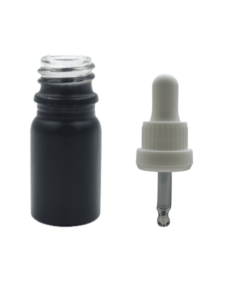 5ml Matte Black Glass Dropper Bottle & White Tamper Evident Ball Ended Pipette