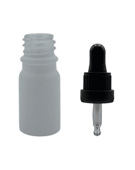 5ml Matte White Glass Dropper Bottle & Black Tamper Evident Ball Ended Pipette