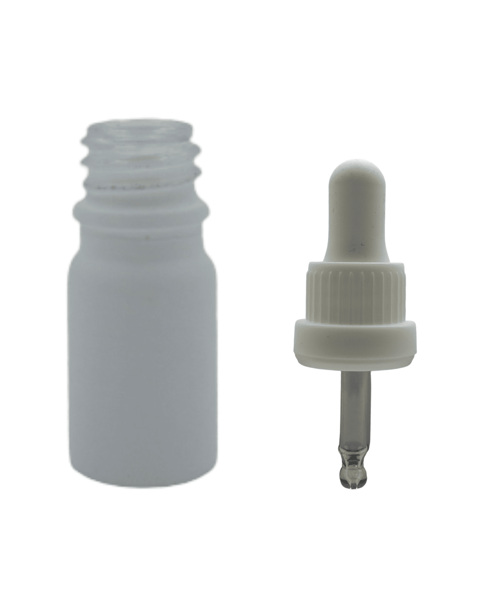 5ml Matte White Glass Dropper Bottle & White Tamper Evident Ball Ended Pipette